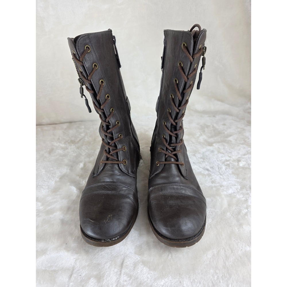 DailyShoes Womens Brown Lace‎ Up Buckle Combat Boots Size 9